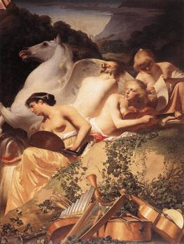Caesar Van Everdingen : The Four Muses with Pegasus